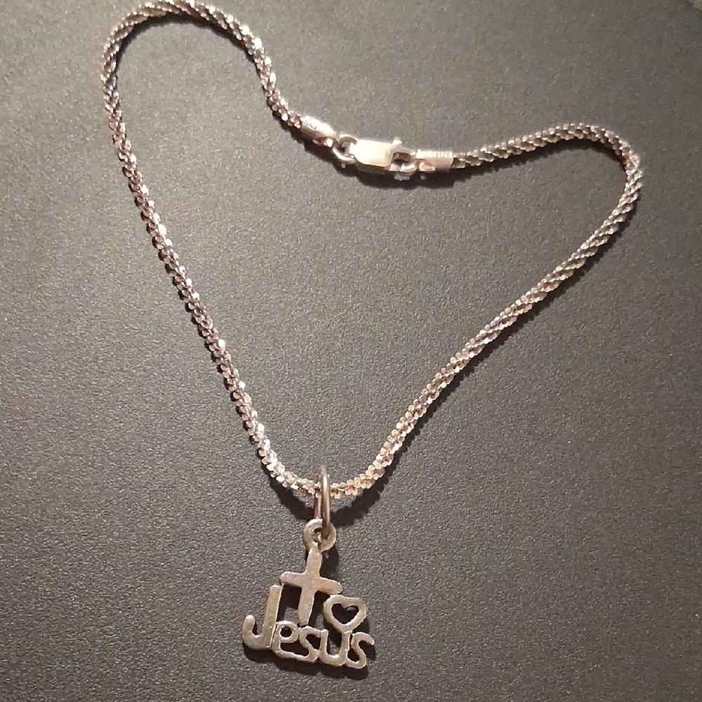 925 Italy Steeling Silver Faith Charm Bracelet 9 In. Long Diamond Cut Rope Chain